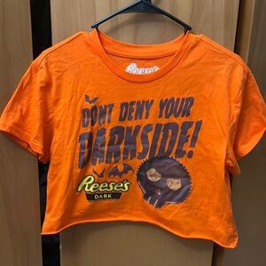 Orange Cropped ‘Don’t Deny Your Dark Side’ Reese’s Halloween T-Shirt | Small